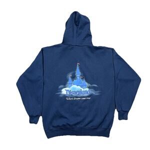 Vtg Disney World Hoodie Women's Large Blue Zip Up Mickey Mouse Casual Ladies